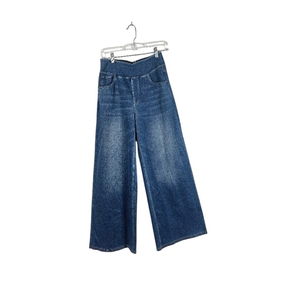 Halara Wide Leg Denim Pants Womens M‎ Blue High Waisted Pull On Stretch Jeans